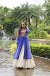 Designer Readymade Off-White Cotton Lehenga with Blue Leheriya Kurti