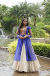 Designer Readymade Off-White Cotton Lehenga with Blue Leheriya Kurti