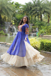 Designer Readymade Off-White Cotton Lehenga with Blue Leheriya Kurti