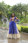 Designer Readymade Off-White Cotton Lehenga with Blue Leheriya Kurti