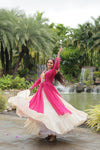 Designer Readymade Off-White Cotton Lehenga with Pink Leheriya Kurti