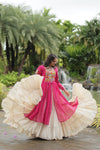 Designer Readymade Off-White Cotton Lehenga with Pink Leheriya Kurti