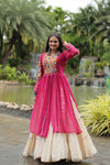 Designer Readymade Off-White Cotton Lehenga with Pink Leheriya Kurti