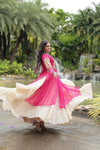 Designer Readymade Off-White Cotton Lehenga with Pink Leheriya Kurti