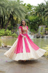 Designer Readymade Off-White Cotton Lehenga with Pink Leheriya Kurti