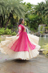 Designer Readymade Off-White Cotton Lehenga with Pink Leheriya Kurti