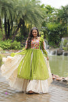 Designer Readymade White Cotton Lehenga with Pista Leheriya Kurti