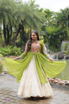 Designer Readymade White Cotton Lehenga with Pista Leheriya Kurti