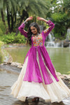 Designer Readymade Off-White Cotton Lehenga with Wine Leheriya Kurti