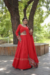 Red Ready-to-Wear Rayon Lehenga Choli Set with Mirror Work for Navratri