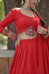 Red Ready-to-Wear Rayon Lehenga Choli Set with Mirror Work for Navratri