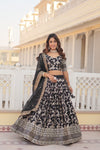 Designer Black Viscose Jacquard Lehenga Choli with Silk Dupatta