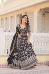 Designer Black Viscose Jacquard Lehenga Choli with Silk Dupatta