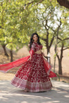 Designer MaroonViscose Jacquard Lehenga Choli with Silk Dupatta