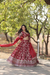 Designer MaroonViscose Jacquard Lehenga Choli with Silk Dupatta