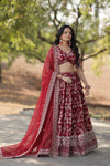 Designer MaroonViscose Jacquard Lehenga Choli with Silk Dupatta