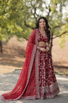 Designer MaroonViscose Jacquard Lehenga Choli with Silk Dupatta