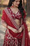 Designer MaroonViscose Jacquard Lehenga Choli with Silk Dupatta