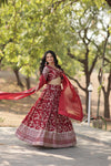 Designer MaroonViscose Jacquard Lehenga Choli with Silk Dupatta