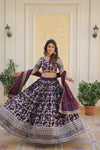 Designer Wine Viscose Jacquard Lehenga Choli with Russian Silk Dupatta