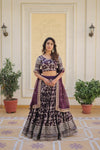 Designer Wine Viscose Jacquard Lehenga Choli with Russian Silk Dupatta