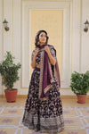 Designer Wine Viscose Jacquard Lehenga Choli with Russian Silk Dupatta