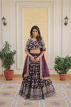 Designer Wine Viscose Jacquard Lehenga Choli with Russian Silk Dupatta