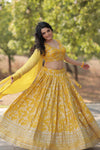 Designer Yellow Viscose Jacquard Lehenga Choli with Russian Silk Dupatta