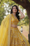 Designer Yellow Viscose Jacquard Lehenga Choli with Russian Silk Dupatta