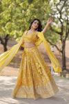 Designer Yellow Viscose Jacquard Lehenga Choli with Russian Silk Dupatta