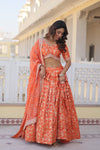 Elegant Orange Viscose Jacquard Lehenga Choli with Russian Silk Dupatta