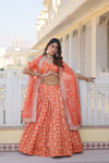 Elegant Orange Viscose Jacquard Lehenga Choli with Russian Silk Dupatta