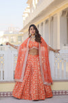 Elegant Orange Viscose Jacquard Lehenga Choli with Russian Silk Dupatta