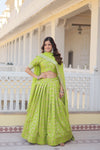 Pista Viscose Jacquard Lehenga Choli with Russian Silk Dupatta