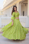 Pista Viscose Jacquard Lehenga Choli with Russian Silk Dupatta