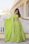 Pista Viscose Jacquard Lehenga Choli with Russian Silk Dupatta