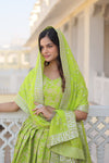 Pista Viscose Jacquard Lehenga Choli with Russian Silk Dupatta