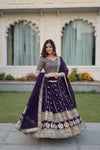 Luxe Dark Purple Faux Blooming Lehenga Choli with Sequins and Multi-Embroidery Work