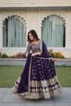 Luxe Dark Purple Faux Blooming Lehenga Choli with Sequins and Multi-Embroidery Work