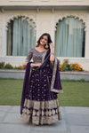 Luxe Dark Purple Faux Blooming Lehenga Choli with Sequins and Multi-Embroidery Work