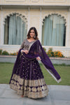 Luxe Dark Purple Faux Blooming Lehenga Choli with Sequins and Multi-Embroidery Work