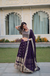 Luxe Dark Purple Faux Blooming Lehenga Choli with Sequins and Multi-Embroidery Work