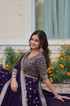 Luxe Dark Purple Faux Blooming Lehenga Choli with Sequins and Multi-Embroidery Work