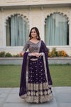 Luxe Dark Purple Faux Blooming Lehenga Choli with Sequins and Multi-Embroidery Work