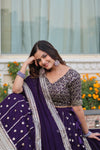 Luxe Dark Purple Faux Blooming Lehenga Choli with Sequins and Multi-Embroidery Work