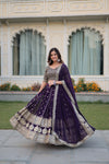 Luxe Dark Purple Faux Blooming Lehenga Choli with Sequins and Multi-Embroidery Work