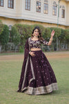 Wine Faux Blooming Lehenga Choli with Heavy Sequins and Multi Embroidery Work