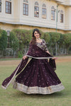 Wine Faux Blooming Lehenga Choli with Heavy Sequins and Multi Embroidery Work