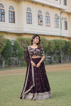 Wine Faux Blooming Lehenga Choli with Heavy Sequins and Multi Embroidery Work