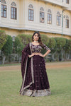 Wine Faux Blooming Lehenga Choli with Heavy Sequins and Multi Embroidery Work